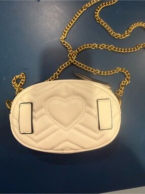 White Quilted Heart Crossbody Bag with Gold Chain